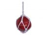Red Japanese Glass Ball Fishing Float With White Netting Decoration 6 - 3