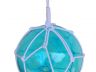 Light Blue Japanese Glass Ball Fishing Float With White Netting Decoration 12 - 3