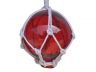 Red Japanese Glass Ball Fishing Float With White Netting Decoration 3 - 1