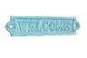 Rustic Light Blue Whitewashed Cast Iron Welcome Sign 6 - 3