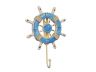 Rustic Light Blue and White Decorative Ship Wheel With Hook 8 - 5