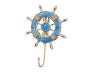 Rustic Light Blue and White Decorative Ship Wheel With Hook 8 - 2
