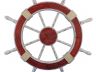 Wooden Rustic Red and White Decorative Ship Wheel 30 - 4