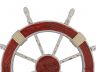 Wooden Rustic Red and White Decorative Ship Wheel 30 - 3