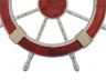 Wooden Rustic Red and White Decorative Ship Wheel 30 - 1
