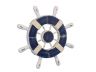 Rustic Dark Blue and White Decorative Ship Wheel 9 - 5