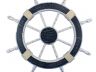 Wooden Rustic Dark Blue and White Decorative Ship Wheel 30 - 4