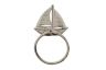 Whitewashed Cast Iron Sailboat Bathroom Set of 3 - Large Bath Towel Holder and Towel Ring and Toilet Paper Holder - 2
