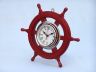 Deluxe Class Red Wood and Chrome Pirate Ship Wheel Clock 12 - 6
