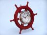 Deluxe Class Red Wood and Chrome Pirate Ship Wheel Clock 12 - 3