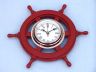 Deluxe Class Red Wood and Chrome Pirate Ship Wheel Clock 12 - 5