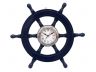 Deluxe Class Dark Blue Wood and Chrome Pirate Ship Wheel Clock 18 - 1