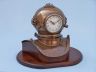 Antique Brass Decorative Divers Helmet Clock on Rosewood Base 12 - 5