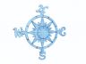 Rustic Dark Blue Whitewashed Cast Iron Large Decorative Rose Compass 19  - 3