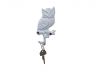Whitewashed Cast Iron Owl Sitting on a Tree Branch Decorative Metal Wall Hook 6.5 - 3