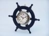 Deluxe Class Dark Blue Wood and Chrome Pirate Ship Wheel Clock 12 - 9