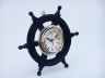 Deluxe Class Dark Blue Wood and Chrome Pirate Ship Wheel Clock 12 - 8