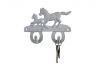Whitewashed Cast Iron Running Horses with Decorative Metal Horseshoe Wall Hooks 5.5 - 5