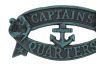 Seaworn Blue Cast Iron Captains Quarters Sign 8 - 3