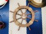 Rustic Wood Finish Decorative Ship Wheel with Anchor 18 - 1