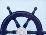 Deluxe Class Dark Blue Wood and Chrome Decorative Ship Steering Wheel 12 - 2