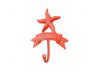 Rustic Red Whitewashed Cast Iron Starfish Beach Hook 8 - 3
