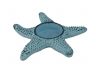 Dark Blue Whitewashed Cast Iron Starfish Decorative Tealight Holder 4.5 - 3