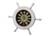 Wooden Whitewashed Ship Wheel with Dark Blue Knot Face Clock 12 - 5