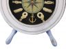 Wooden Whitewashed Ship Wheel with Dark Blue Knot Face Clock 12 - 1