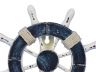 Rustic Dark Blue and White Decorative Ship Wheel with Hook 8 - 1