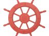 Rustic Red Wood Finish Decorative Ship Wheel 24 - 3