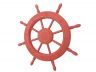 Rustic Red Wood Finish Decorative Ship Wheel 24 - 4