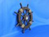 Rustic Wood Finish Decorative Ship Wheel with Sailboat 18 - 6