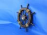 Rustic Wood Finish Decorative Ship Wheel with Sailboat 18 - 5