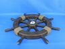Rustic Wood Finish Decorative Ship Wheel with Sailboat 18 - 4