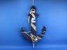 Wooden Rustic Blue Decorative Anchor w- Hook Rope and Shells 24 - 1