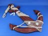 Wooden Rustic Decorative Red Anchor w- Hook Rope and Shells 24 - 11