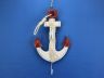 Wooden Rustic Red-White Decorative Anchor w- Hook Rope and Shells 13 - 9