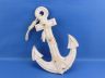 Wooden Rustic Whitewashed Anchor w- Hook Rope and Shells 13 - 10