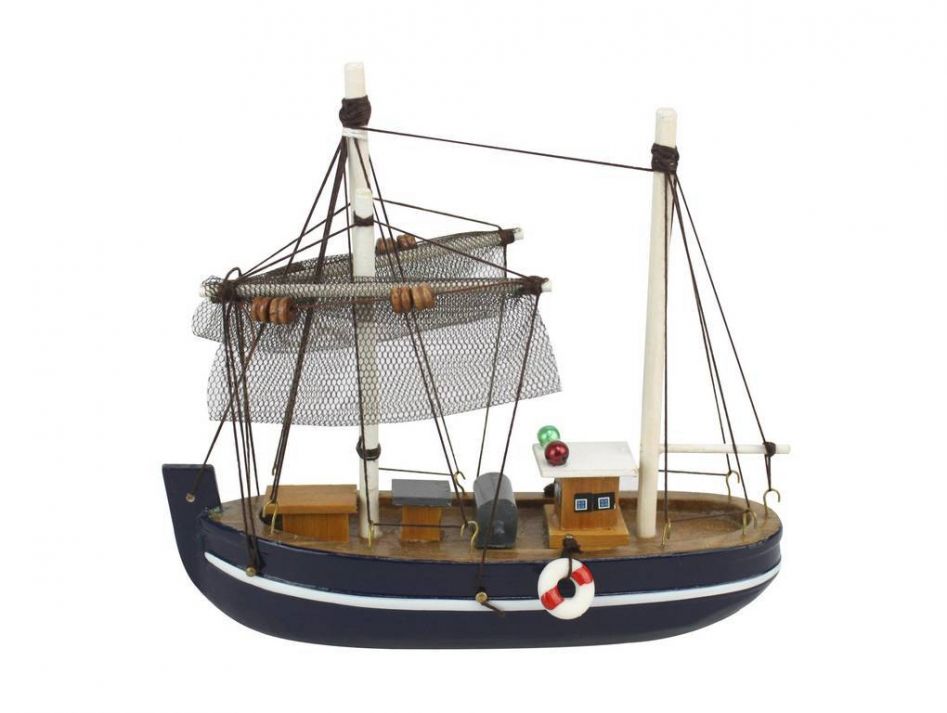 6.25"L Colorful Wooden Handicraft Nautical Marine Trawler Fishing Boat Model 