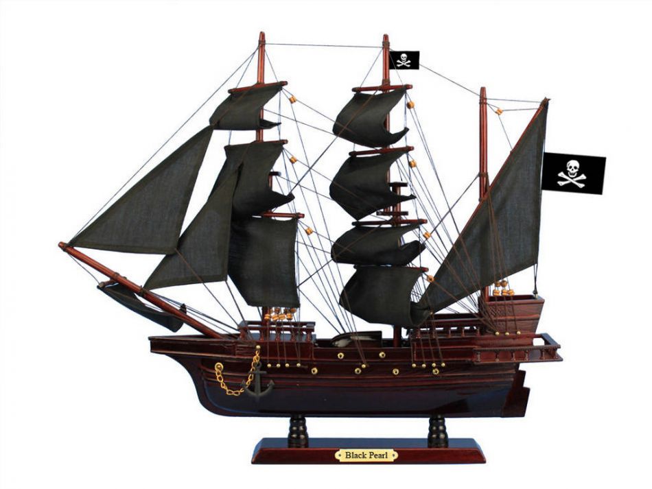 Black Pearl Caribbean Pirate Tall Ship 20"  Wood Model Sail Boat Assembled