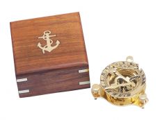 Solid Brass Captain\'s Triangle Sundial Compass w/ Rosewood Box 3\
