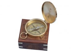 Solid Brass Admirals Sundial Compass w- Rosewood Box 4