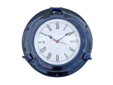 Brass Deluxe Class Porthole Clock 12 - Dark Blue