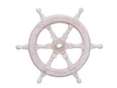 Classic Wooden Whitewashed Decorative Ship Steering Wheel 12\
