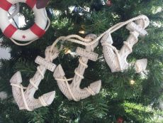 Wooden Rustic Whitewashed Decorative Triple Anchor Christmas Ornament Set 7
