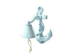 Dark Blue Whitewashed Cast Iron Wall Mounted Anchor Bell 8