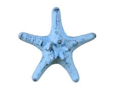 Rustic Dark Blue Whitewashed Cast Iron Decorative Starfish Paperweight 4.5