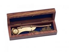 Antique Brass Boatswain (Bosun) Whistle 5 w- Rosewood Box