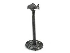Antique Silver Cast Iron Fish Extra Toilet Paper Stand 15